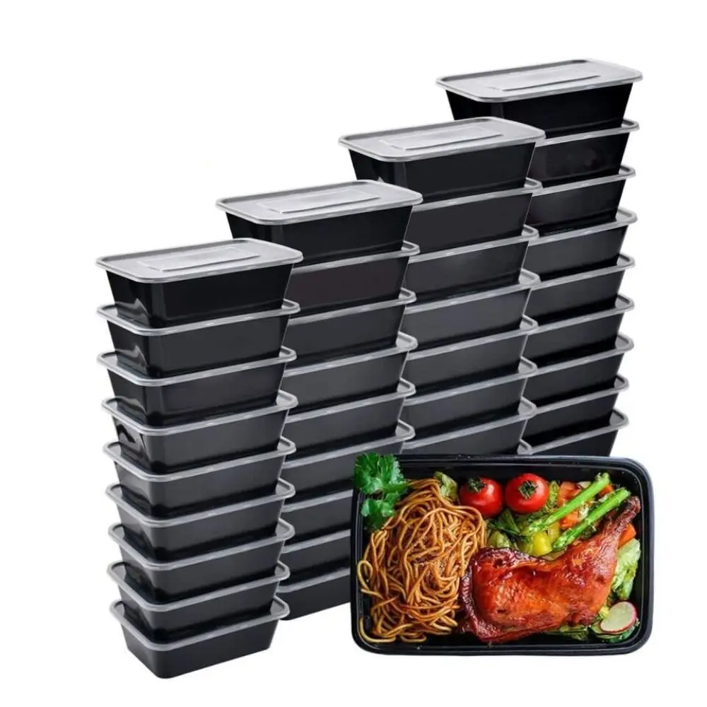 5Pcs/set Creative Plastic Disposable Food Containers Black with Lid Take Out Box Large Capacity Leakproof Lunch Box