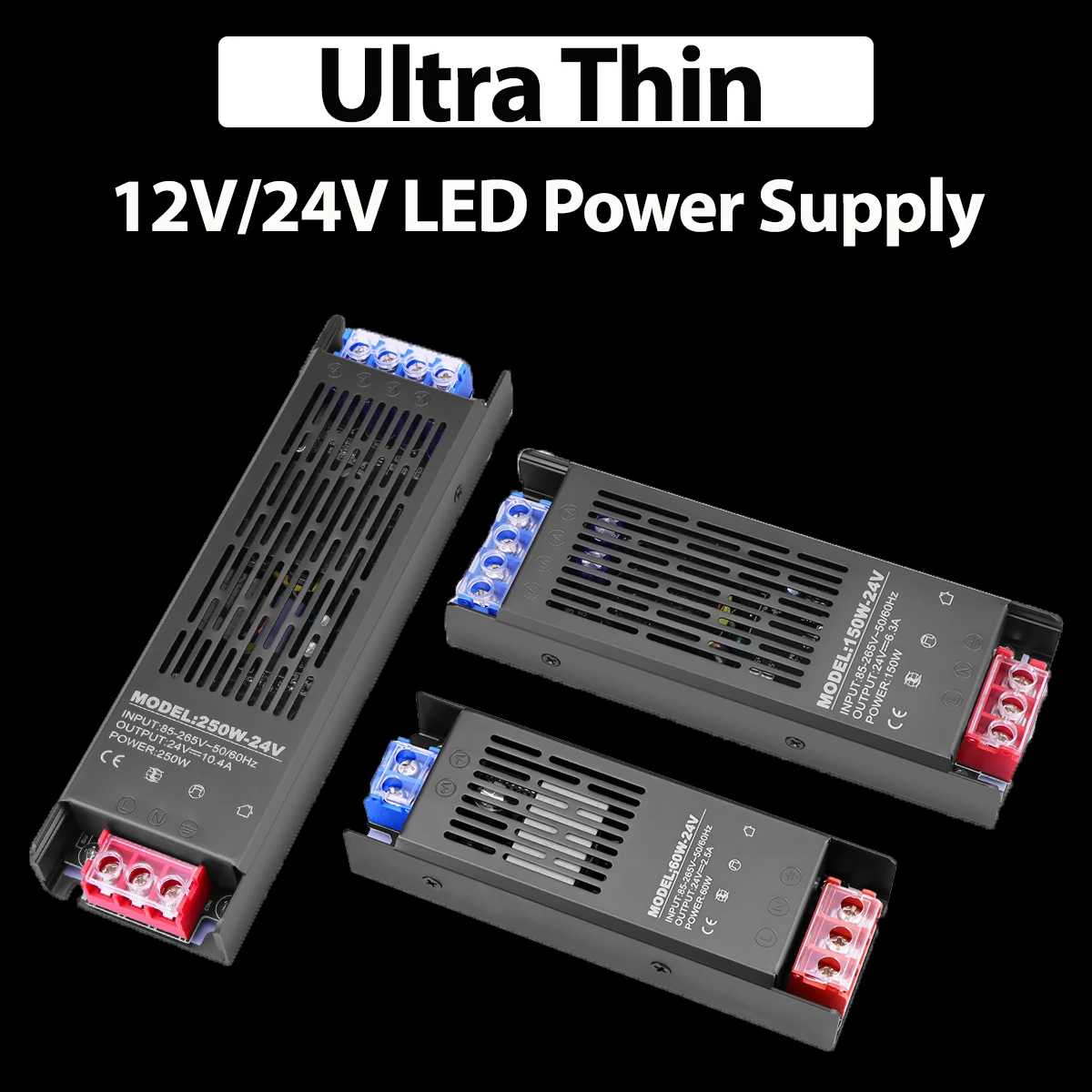 

Ультратонкий драйвер адаптера питания 110 В 220 В до 12 В 24 В Трансформаторы освещения 60 Вт 150 Вт 250 Вт Зарядное устройство преобразует для светодиодных лент