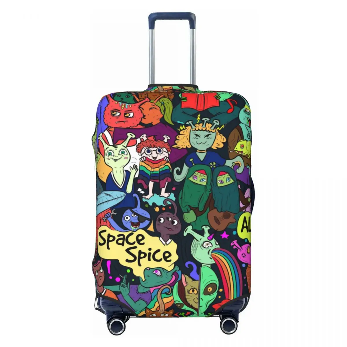 

Bizarre Alien Colorful Street Art Travel Luggage Cover Elastic Graffiti Style Suitcase Cover Protector Fit 18-32 Inch