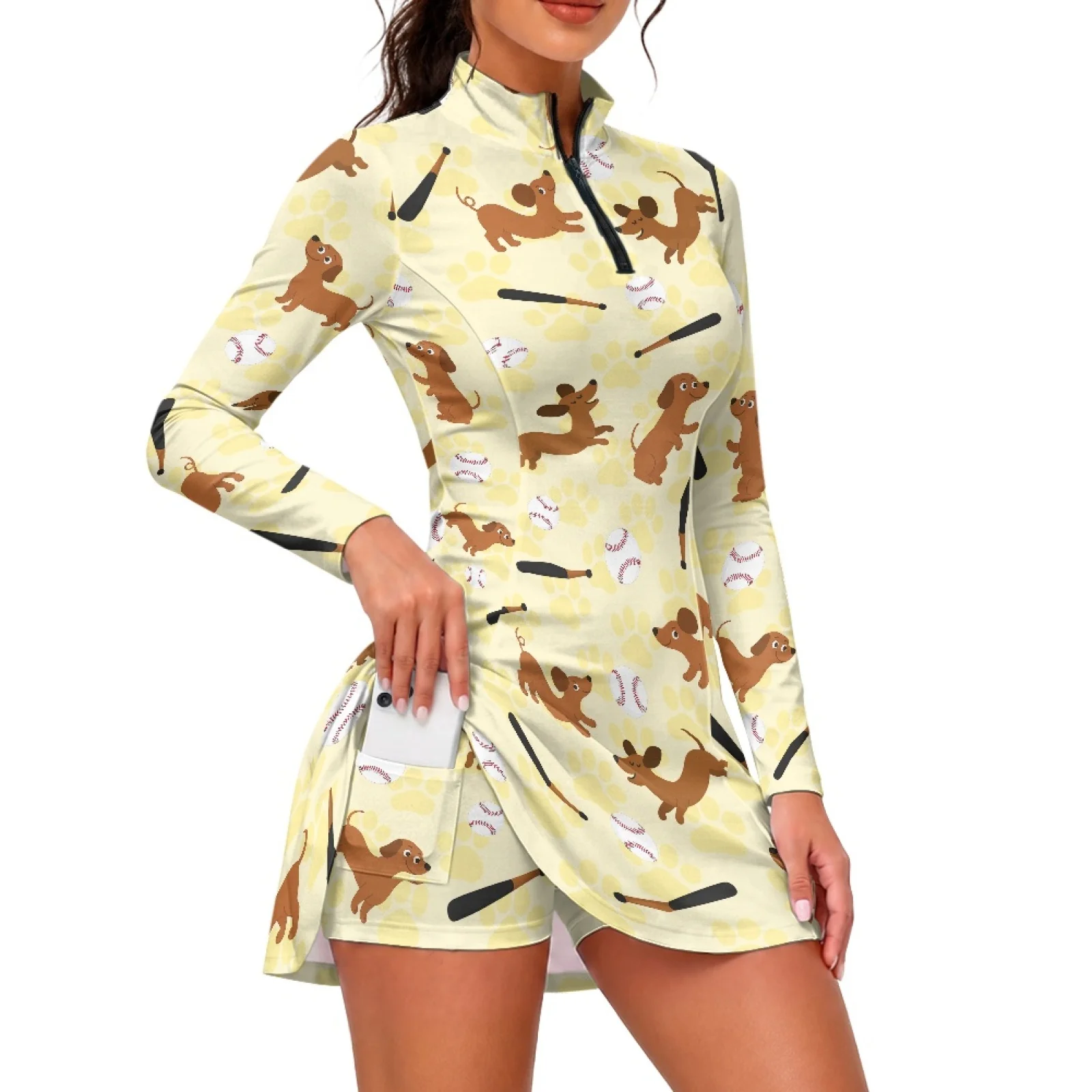 PENSTROLL Baseball Dachshund Athletic Dress for Women Womens Tennis Dresses 2 Pieces Skort Dress for Hiking Workout