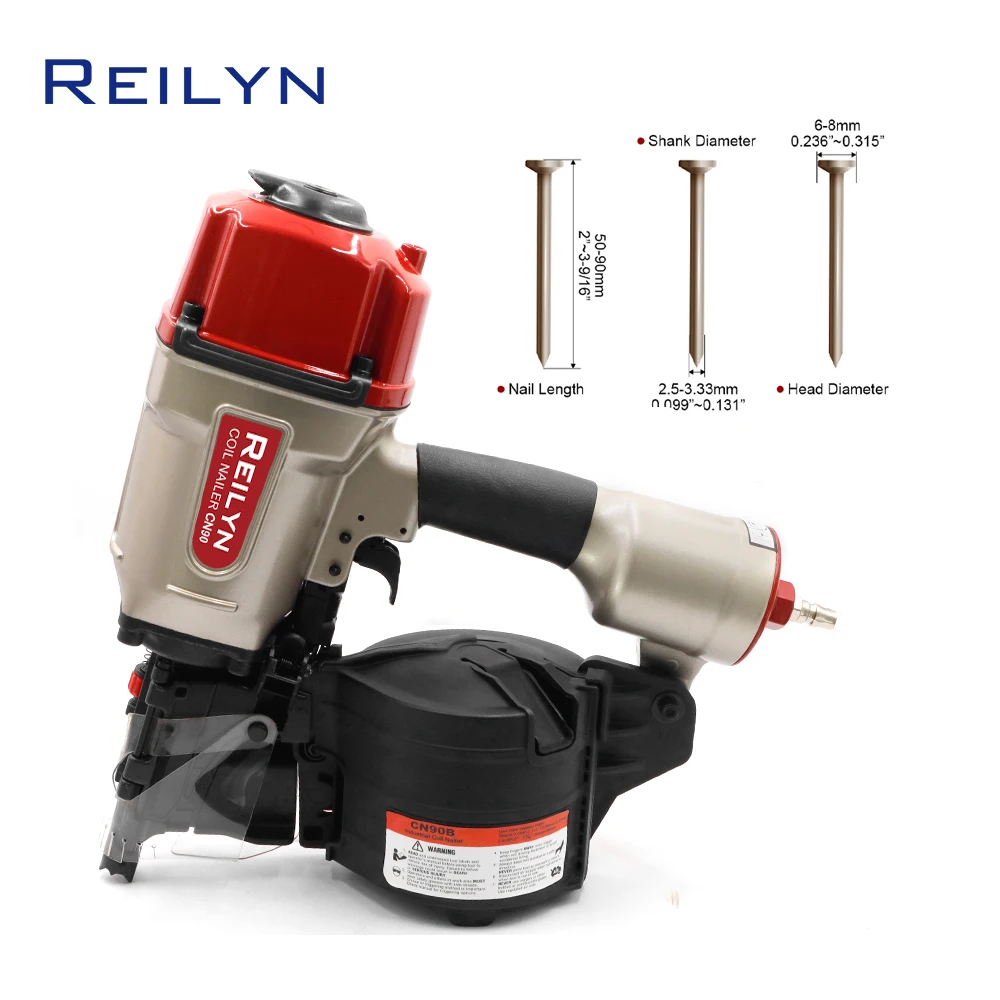 CN90B Air Nailer Coil Nail Gun 50mm-90mm Pneumatic Nail Gun For Heavy Duty Pallets and Crating Working