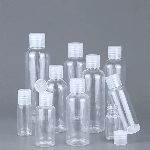 Imagen 1 del producto Botellas de viaje 15ml 30ml 50ml 100ml 150ml 200ml 250ml 500ml botella de loción Vial de plástico transparente PET contenedor de cosméticos con tapa abatible