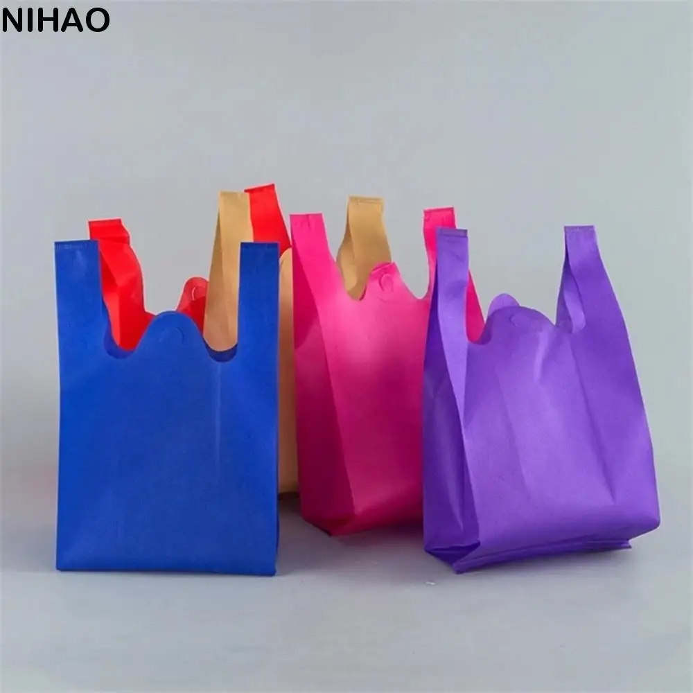 

50 шт. однотонная нетканая сумка для покупок, портативная экологически чистая сумка большой емкости, удобная прочная сумка для хранения игрушек