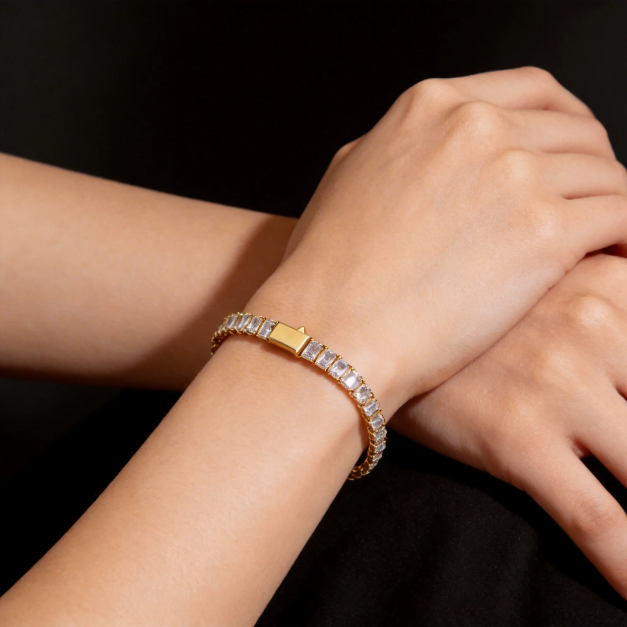 

HHIOK Hip Hop Bracelet 6 mm Baguette CZ Bracelet Full Diamond Hip Hop Silver Tennis Chain Bracelet Fine Jewelry For Gift