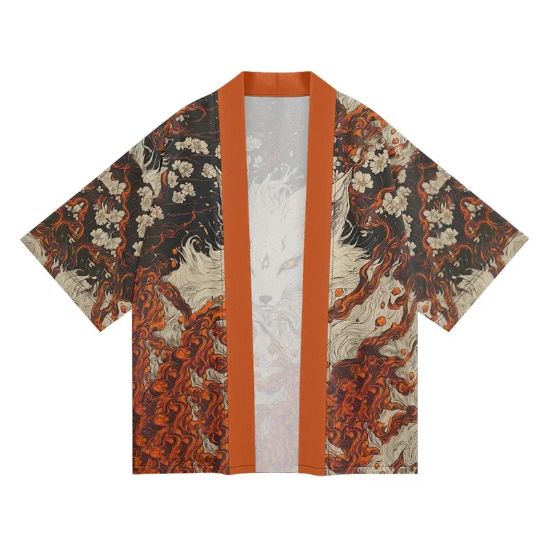 

Кардиган оверсайз, халат юката, топы в стиле Харадзюку, много стилей японского кимоно с принтом лисы Inari, лето 2021, для женщин и мужчин, хаори