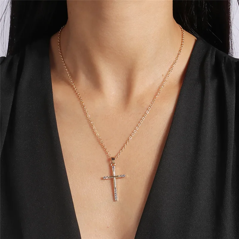 Mode Kreuz Halskette für Frauen Männer Gold Silber Farbe Dazzling Kristall Jesus Kruzifix Halskette Christian Schmuck Großhandel – Detail 10