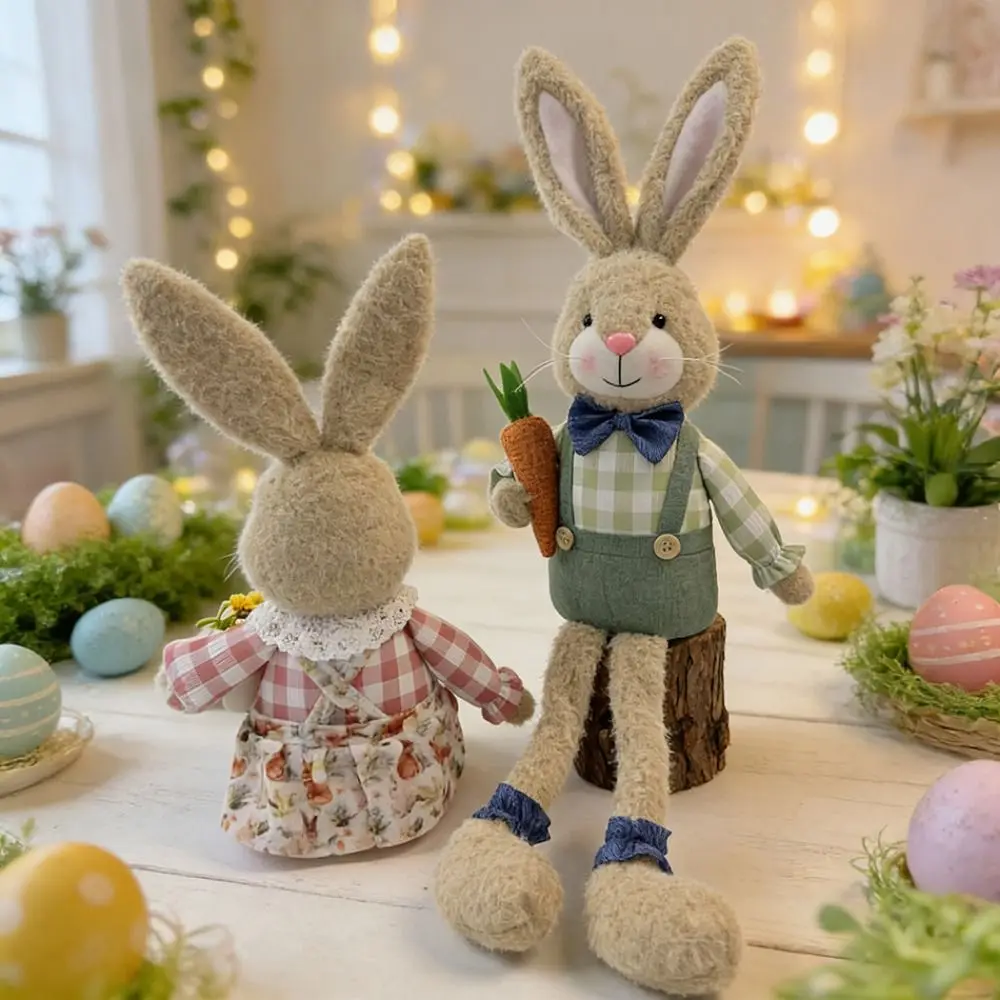 Boys Girls Rustic Style Easter Bunny Decor Cute Soft Long-Legged Sitting Bunny Rabbit Easter Decoration Items Spring Home