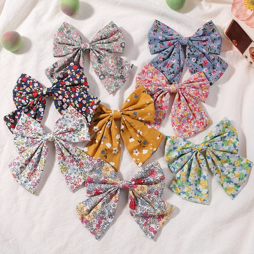 2Pcs/Set Embroidery Bows Hair Clips Solid Hairpins for Girls Handmade Ribbon Barrettes Kids Butterfly Hair Pin Korean Headwear