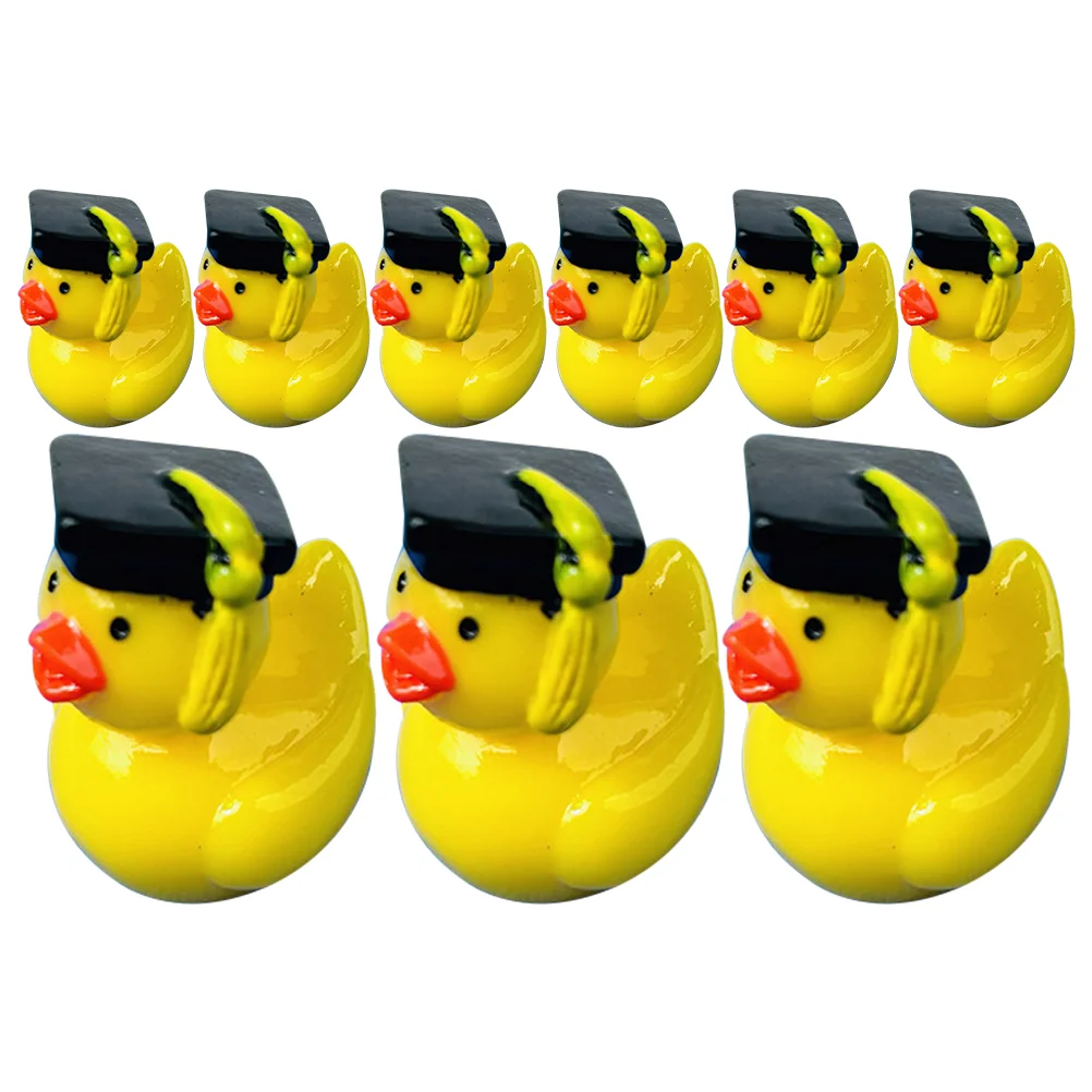 

10 Pcs Graduation Hat Duckling Ornaments Animal Miniatures Resin Figurines Things Micro Toys Homes