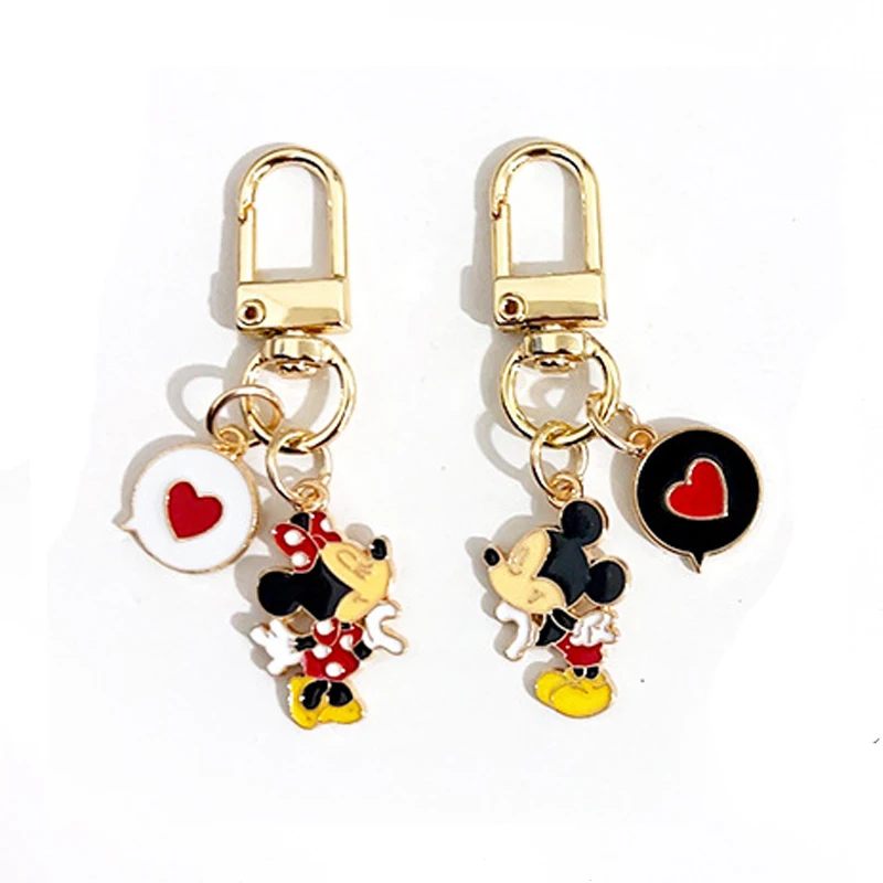 2pcs Disney Mickey Mouse Metal Keychain, Minnie Mouse, Kawaii Bag Pendant Accessories, Cartoon Toys, Gold Color, Gift