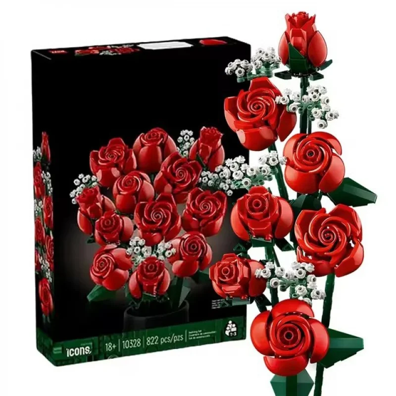 Compatible with Lego Bouquet Building Blocks New Assembled Ornaments Preserved Fresh Flower Valentine's Day Toys  Roses10328 image 3