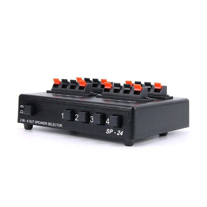 SP-24 Mini 2-IN-4-OUT Stereo Audio Selector Amplifier Switcher Box Speaker Splitter