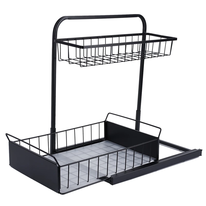 2-Tier Slide Rail Kitchen Spice Organizer Wire Basket Storage Container, Bathroom Countertop Organizer Rack