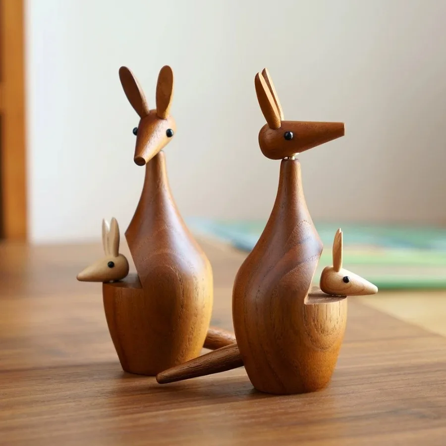 Handmade Teak Wood Kangaroo Wall Art Decor Cute Animal Nursery Room Decoration Unique Wooden Ornament Gift Home Display