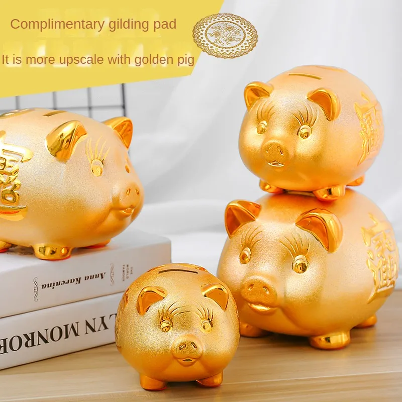 Ceramic Large Gold Pig Piggy Bank To Attract Wealth Cute Pig Money Bank Household Decoration Children Creative Birthday Gift