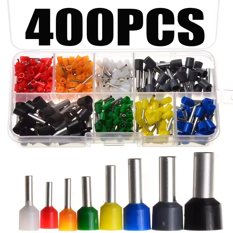 400Pcs 22-10AWG Wire Crimp Terminals Connector Insulated Cord Pin End Electrical Cable Wire Crimp Terminal Hand Tool