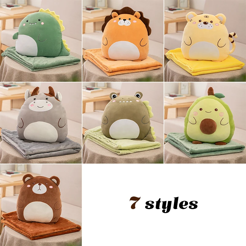 Cartoon Office Pillow Quilt 2 In 1 Car Cushion Multi-Function Blanket 7 Colors Cushion Decor Nap Blanket for Afternoon Rest