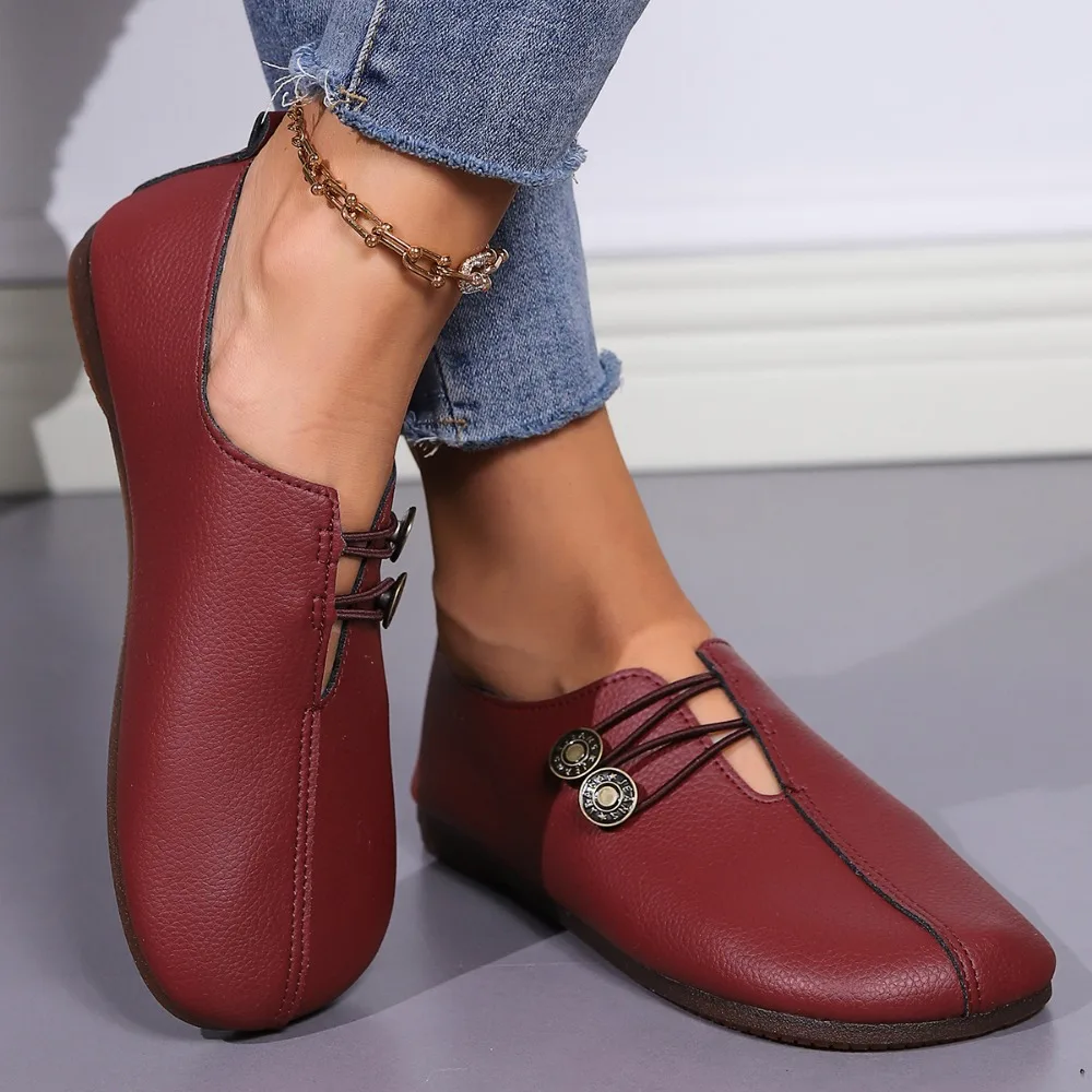 2024 Women Shoes Brand Designer Shoes Woman Square Toe Japanned Leather Flats Vintage Narrow Band Loafers Luxury Shoes for Women