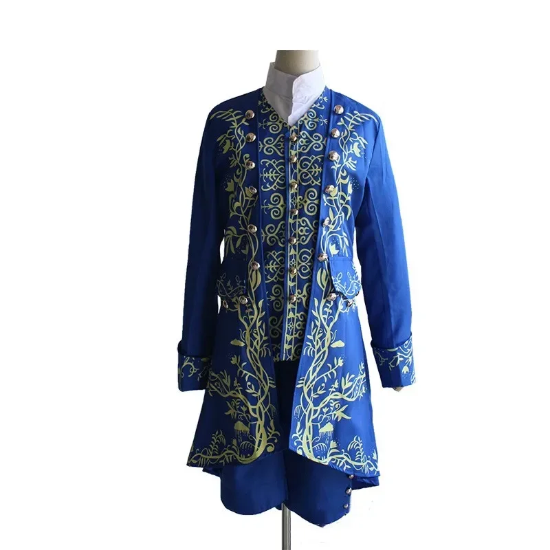 Aristocratic Full Dress Beast Prince Blue Cosplay Costume Classic Court Men's Uniform Suit Movie La Bête Beauty Bestia Romantic