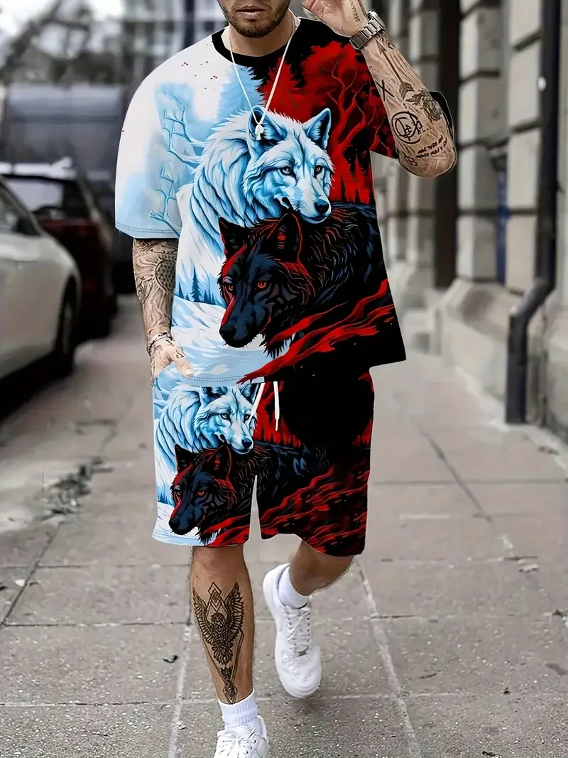 

2025-26 Summer New Hot-selling Fashion Design 3D Printing Design Comfortable Leisure Travel T-shirt/short-sleeved Shorts Set