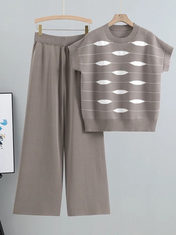 Ele Women's Spring Summer 2025 Lazy Stripe Knitwear Faion Personali High-End Feeling Two-Piece Set Viscose Fabric