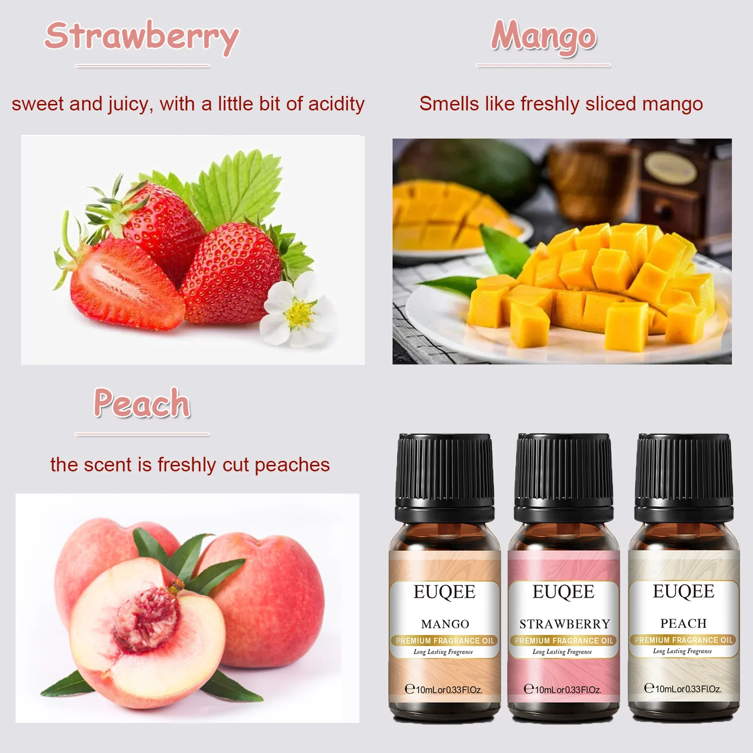 EUQEE Premium Fragrance Oils Set For Men & Women-6x10ml,Scented Essential Oil for Diffuser, Aromatherapy,Candle Making, DIY Soap