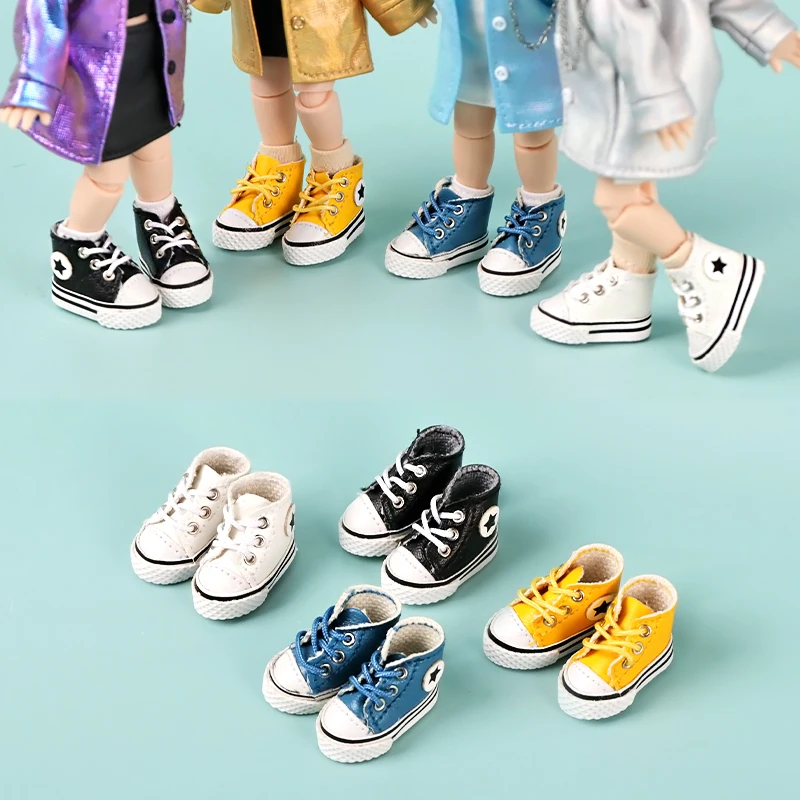 Pair Of 1:12 Dollhouse High Top Canvas Shoes Star Pattern Shoes Suit For Ob11 1/12 Bjd Doll Gsc DOD, YMY Doll Accessories