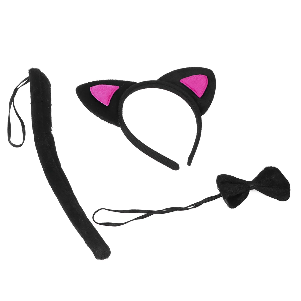 Conjunto de 3 uds de diadema con orejas de gato para niños, pajaritas y cola, disfraz de Cosplay para fiesta (negro y rosado), conjunto de cosplay de gato