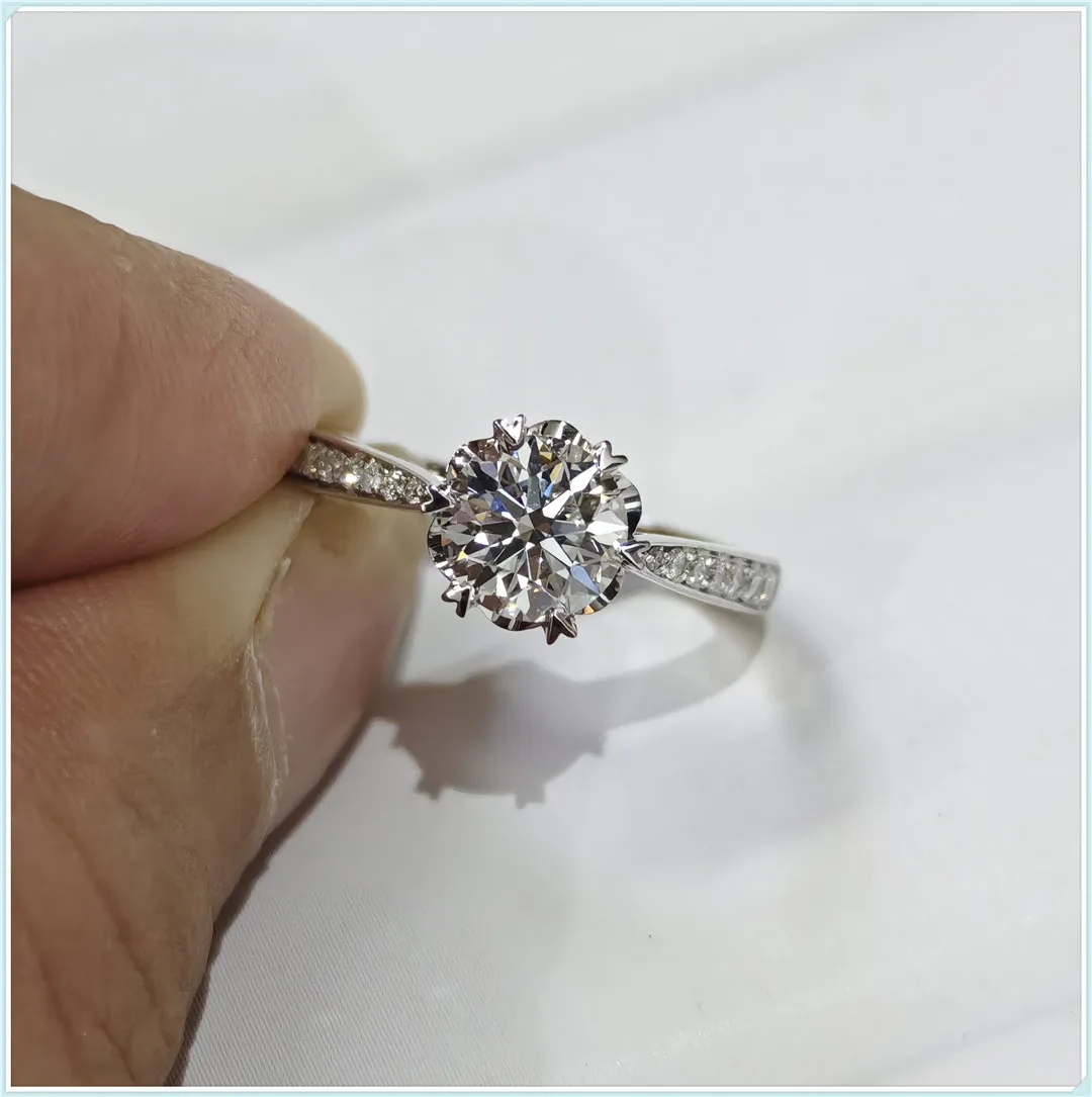 Snowflake IGI Real CVD HPHT Lab Grown Diamond Rings 1ct Brilliant Diamond Halo Engagement Rings for Women Girls Promise Gift