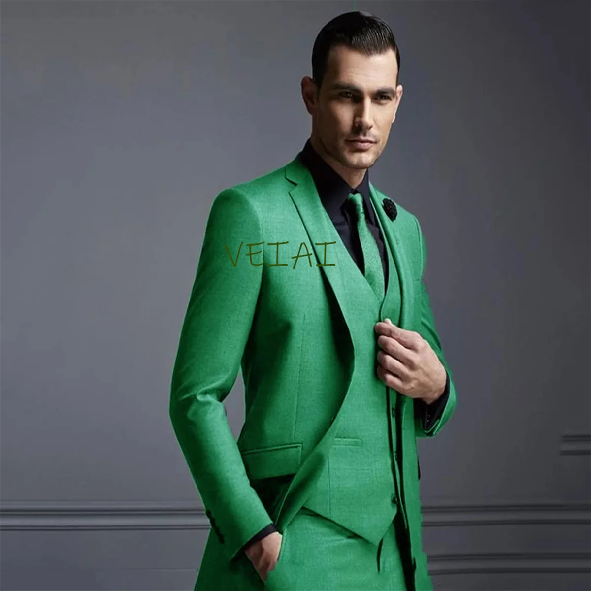 

CustomizedGray Groom Suit | One-Button Peak Lapel Tuxedo Set (Jacket+Vest+Pants) | Wedding & Business Formal Attire