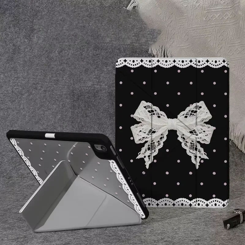 Korea Pink Polka Dots Lace Bow Tablet Case For iPad Air 11 10th 11th A16 9th Mini6 7 13in Pro11 4 5 10.9in 12.9 M2 M3 M4 M5 Case