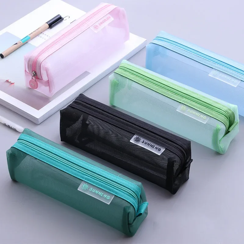 Transparent Stationery Pencil Case Student Examination Dedicated Nylon Mesh Trousse Scolaire School Supplies