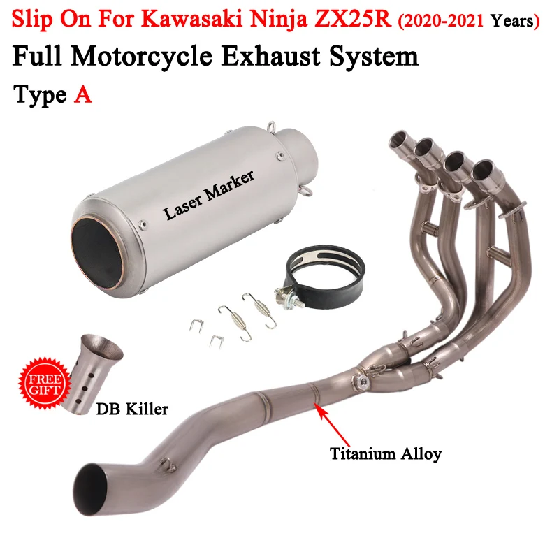 For Kawasaki Ninja ZX25R ZX-25R 20-21 Full System Motorcycle Exhaust Escape Modify Titanium Alloy Front Mid Link Pipe Muffler