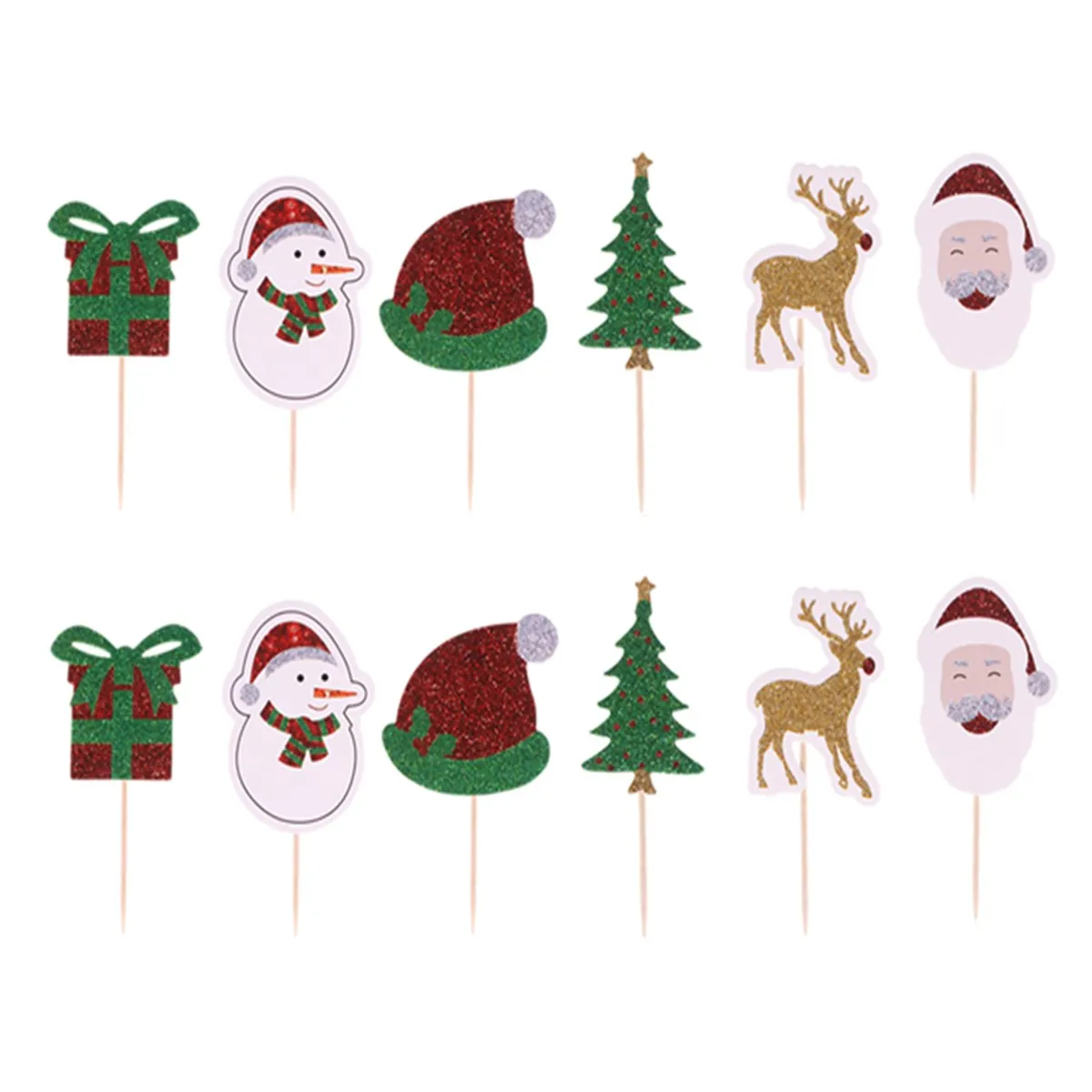 

12 Pcs Cake Decorations Christmas Supplies Glitter Holiday Insert Cards Colorful Toppers Party Wedding Cake Fruits
