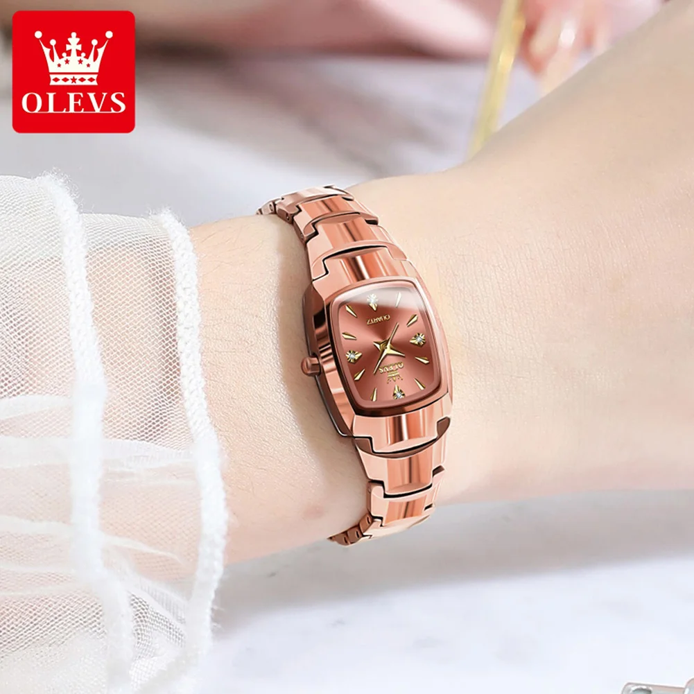 OLEVS-reloj de cuarzo con correa de acero de tungsteno para mujer, pulsera elegante de oro de lujo, Original, 7006