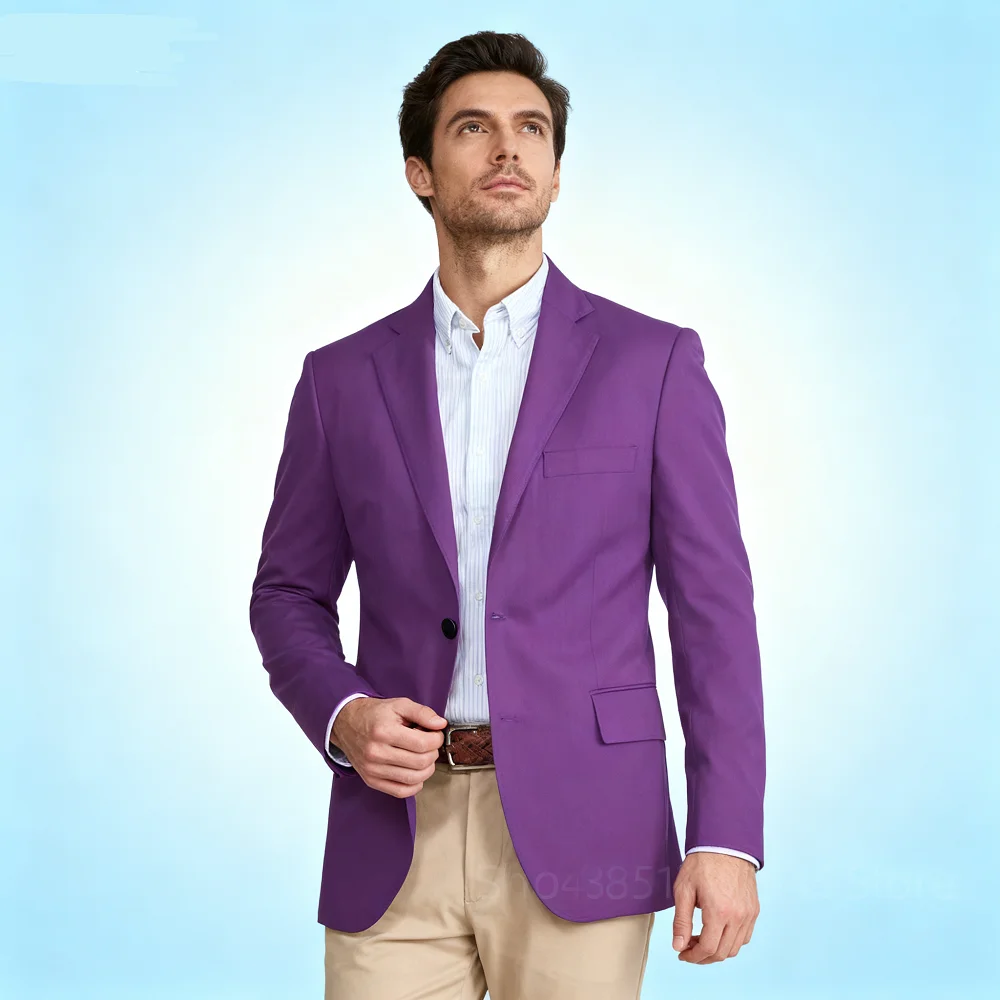 

Luxury Men's Blazer Solid Color Long Sleeve Notch Lapel Business Casual Fashion Wedding Suit Male Jacket