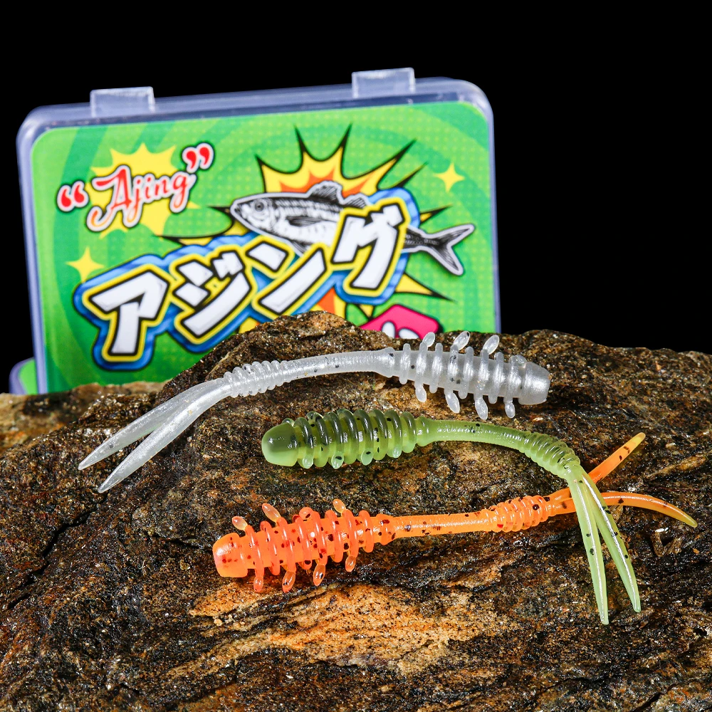 Ajing Worm Soft Lure Spinpoler 55mm TPR Shrimp Insect Bait 160Pcs Rib Vibration Micro Softbait For Light Game Rockfish Pesca