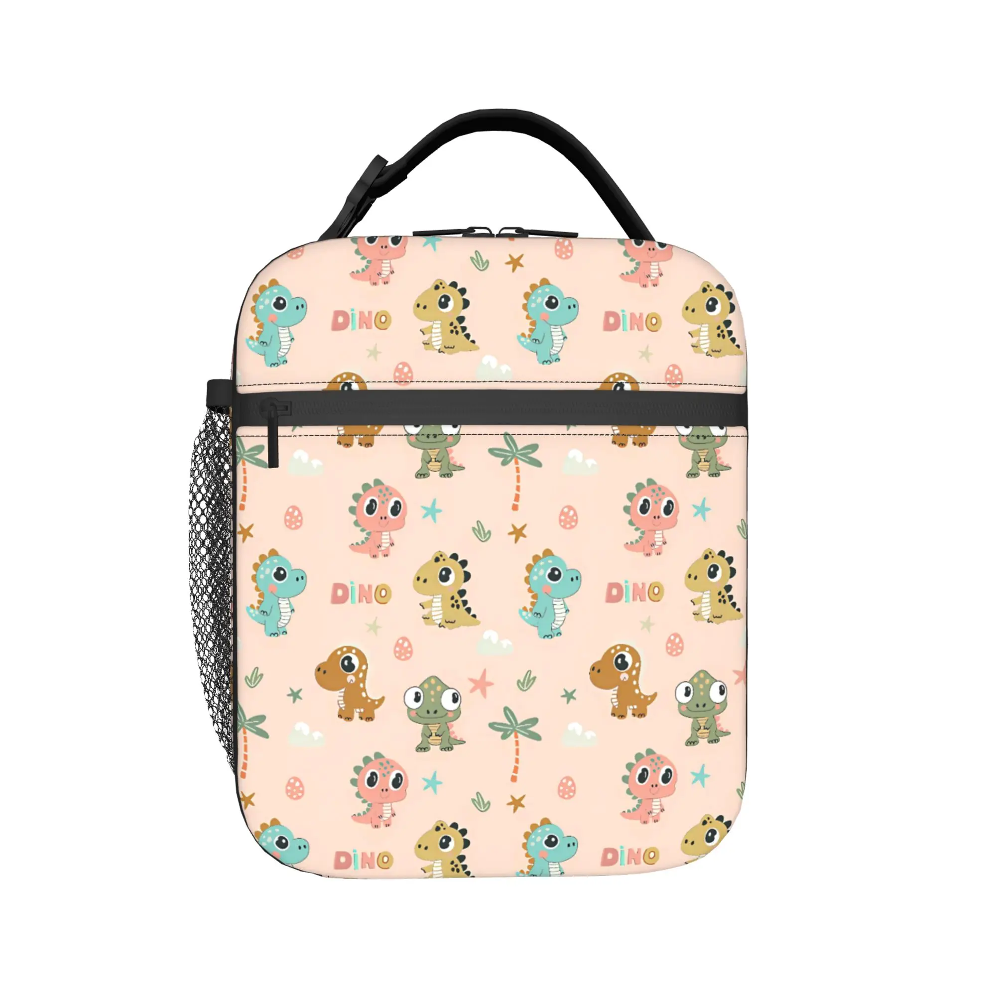 Cartoon Anime Dinosaur Lunch Bag For Unisex  Outdoor Picnic Print Lunch Box Retro Oxford Thermal Tote Handbags