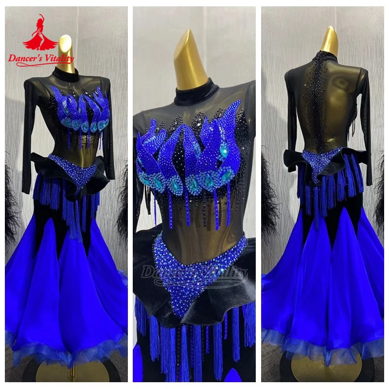 

Viennese Waltz Luxury AB Stones Social Dance High-neck Dress Customize Adult Teenagers Tango Contest Clothing Dancer's Vitality