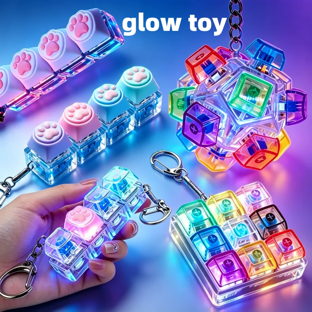 Chaveiro LED Multifuncional com Tecla Iluminada, Brinquedo Anti-Stress Portátil para Crianças e Adultos