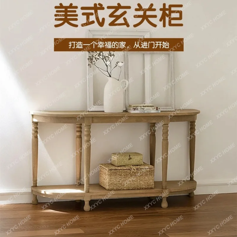 XXSolid wood semi-circular entrance cabinet foyer entry decorative cabinet retro open storage table