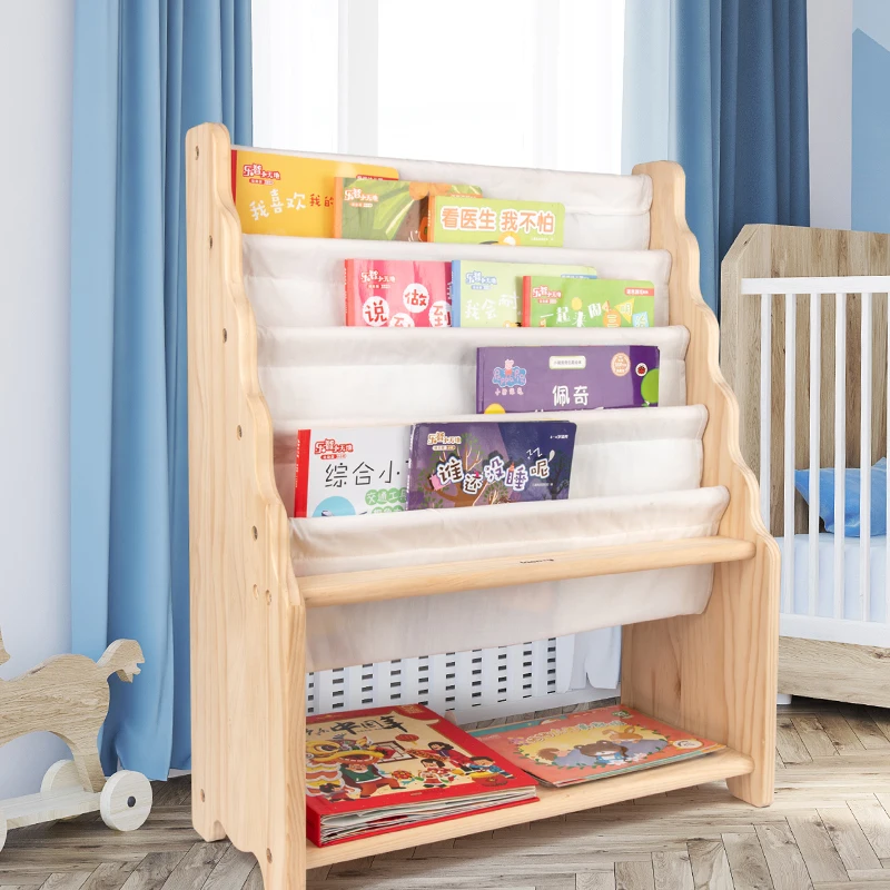 Simple Wooden Family Picture Bookshelf for Children Multi-Layer Mobile Cart  Storage Rack  Toy &  Collections