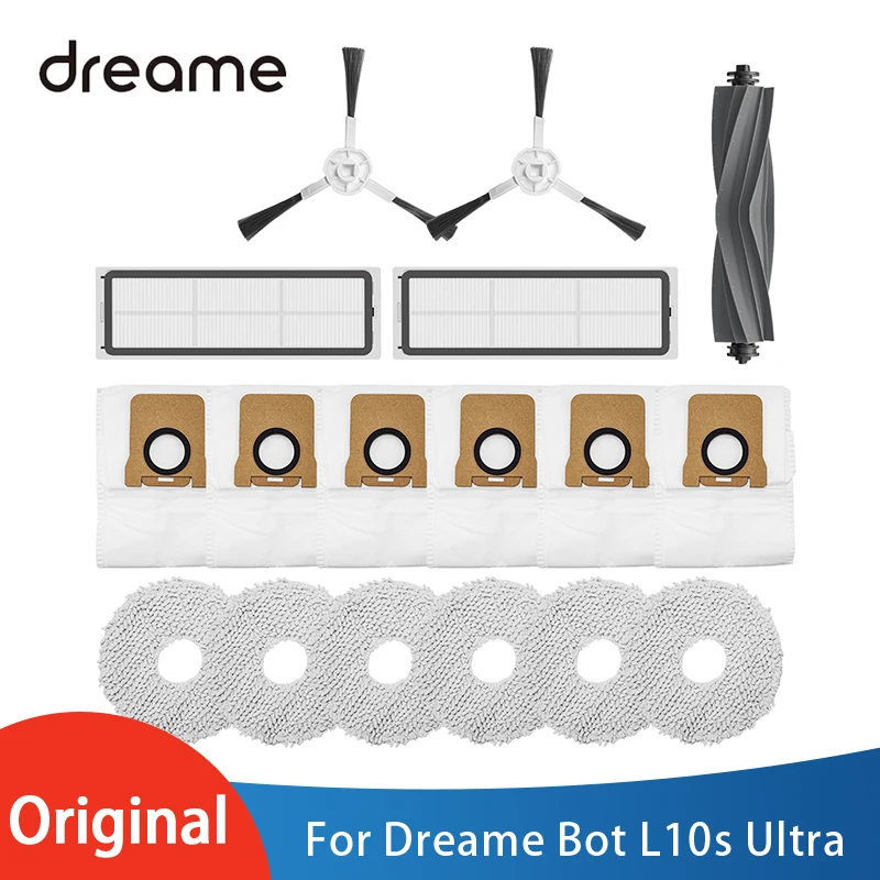 Original Dreame Bot L10s Ultra Robot Vacuum Cleaner Spare Parts Set 1 Main Brush 2 Side Brush 2 Filter 6 Mop 6Dust Bag Accessory