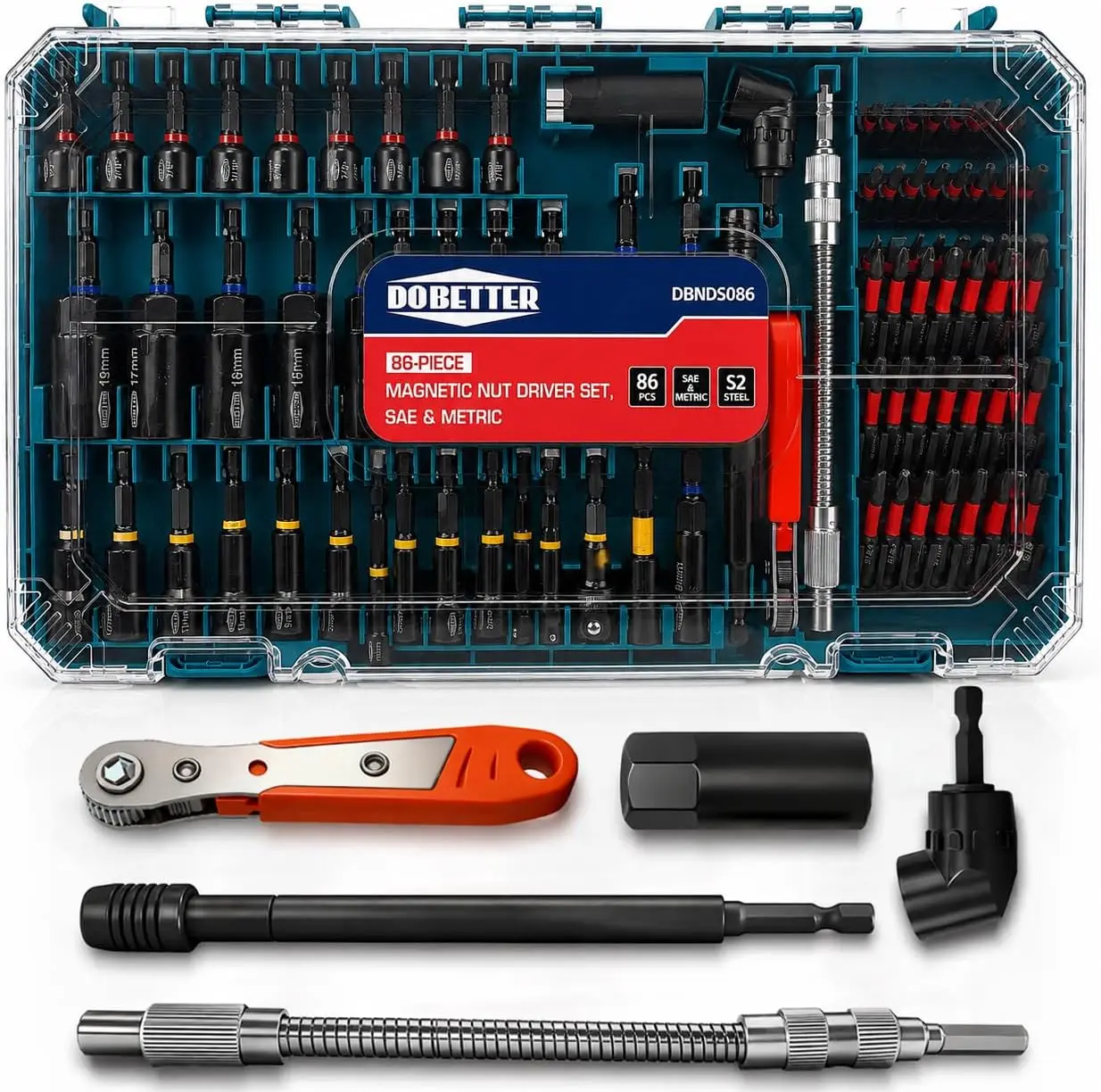 86 PCS Magnetic Impact Nut Driver Set Screwdriver Bits, Metric & SAE