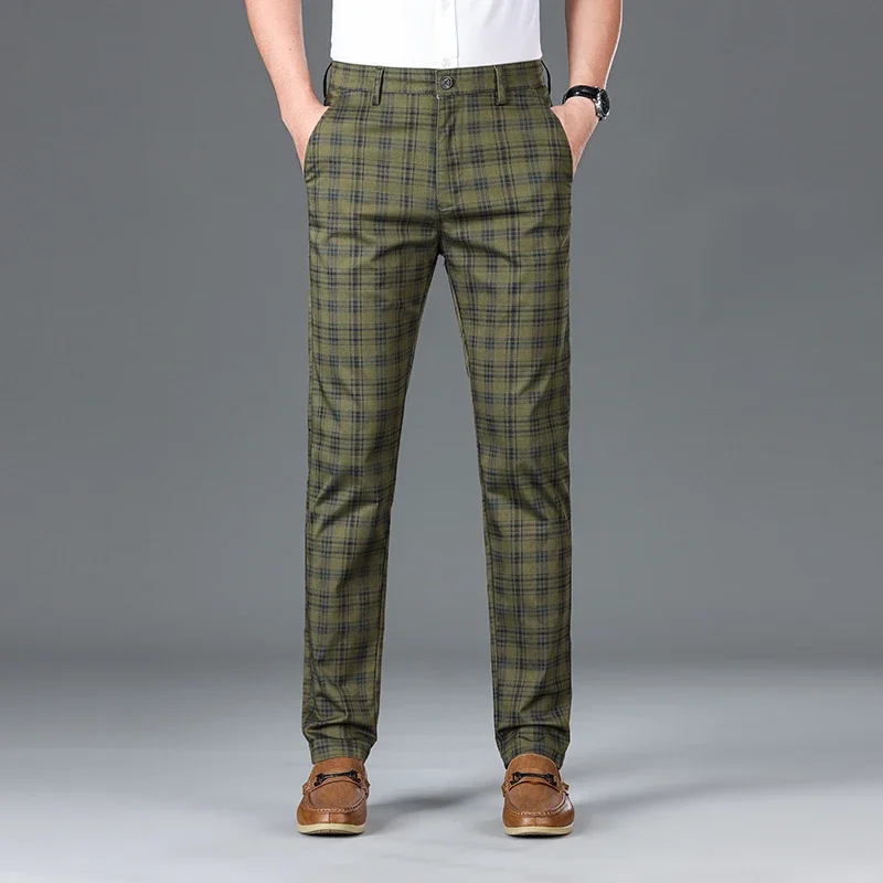 

Spring Autumn Clothing High Quality Plaid Pants Men Classic Business Cotton Casual Full Length Formal Long Trousers Male 30-38