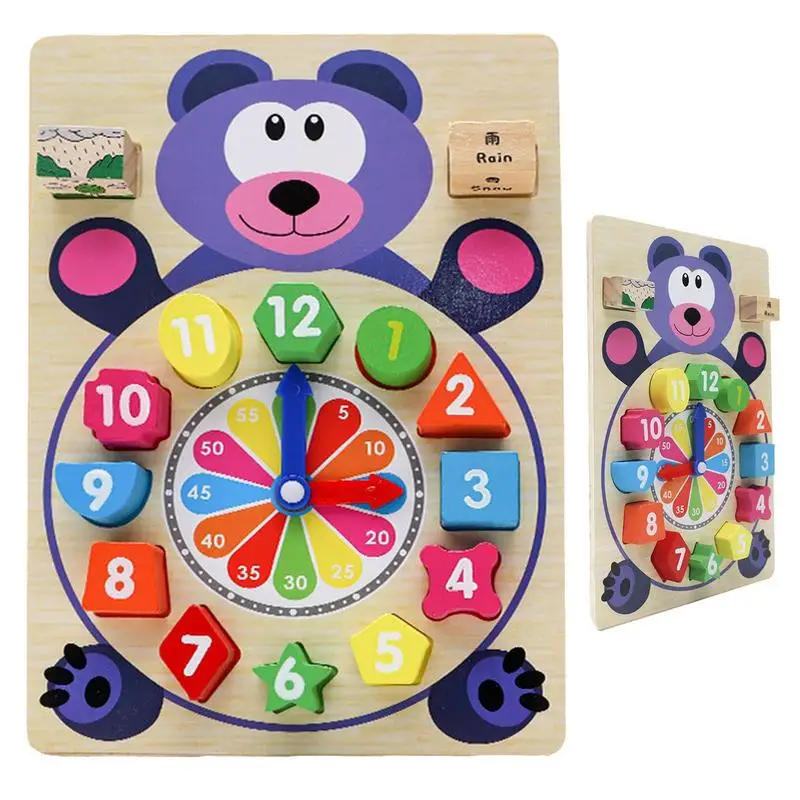 Wood Clock Toy Matching Color Sorting Game Funny Shape Color Sorter Toys Educational Counting Matching Game For Home Boys Aged