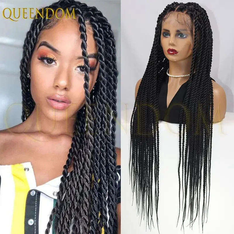 

40-дюймовый твист-плетеный парик Box Braid Wig для чернокожих женщин Синтетический полный кружевной фронтальный парик Faux Locs Wig Goddess Box Braids Wigs