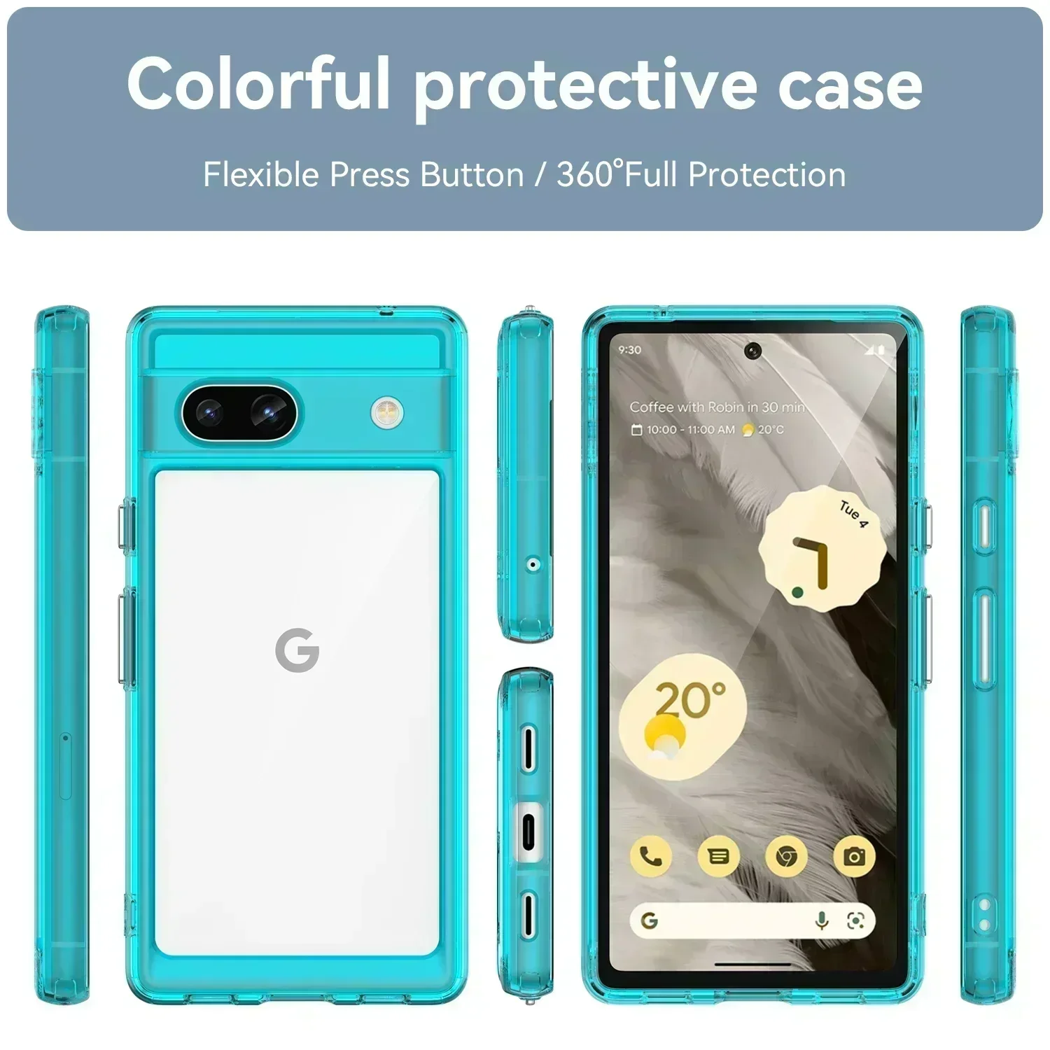 Google Pixel 7A 6A 8 7 Pro용 캔디 컬러 케이스, 충격 방지 투명 랩 프레임, 매트 터치 실리콘 후면 케이스 커버