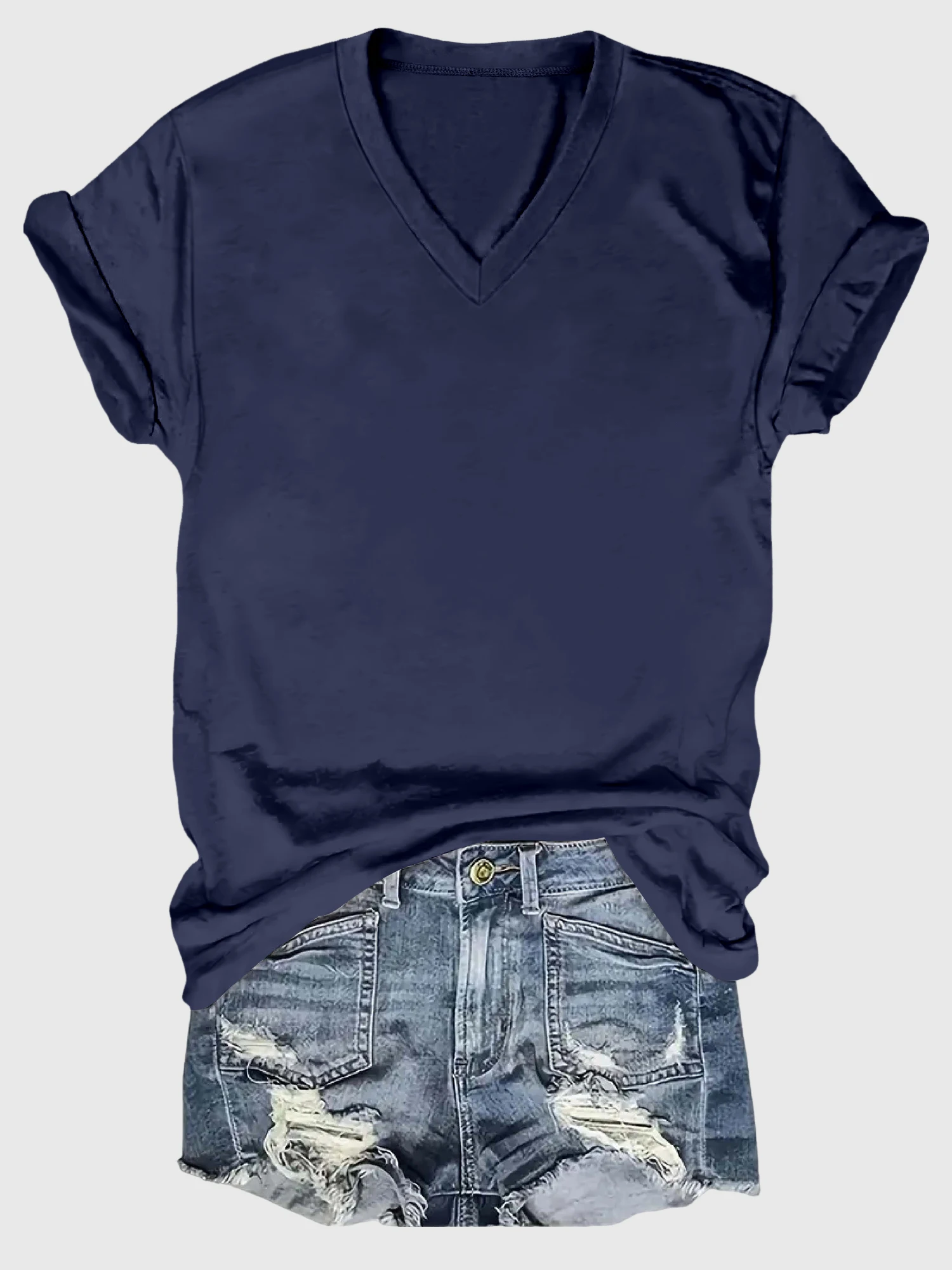 オーバーサイズ Vネック 半袖 Tシャツ - レディース カーブヘムトップ、柔らかく伸縮性のある生地、透けにくい、デイリーウェアに最適