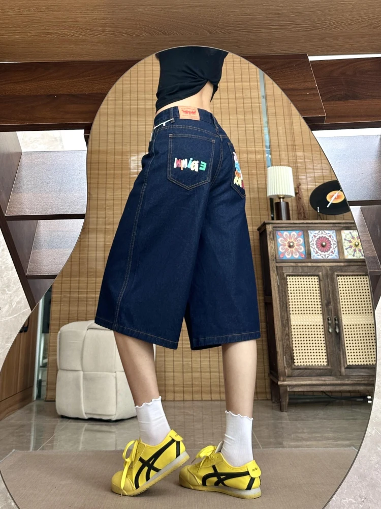 

Джинсы с принтом American High Street Vibe больших размеров, повседневные прямые свободные утягивающие свободные брюки на семь футов